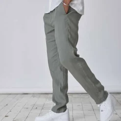 Men's Linen Pants Trousers Summer Pants Pocket Plain Comfort Breathable Daily Casual Black White