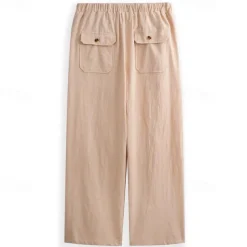 Men's Linen Pants Trousers Summer Pants Beach Pants Pocket Drawstring Elastic Waistband Plain Comfort Breathable Full Length Daily Streetwear Fashion Casual / Sporty Loose Fit Dark Khaki Black