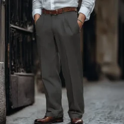 Men's Linen Pants Trousers Summer Pants Pleated Pants Dress Slacks Front Pocket Straight Leg Plain Comfort Breathable Business Casual Daily Fashion Basic Black White