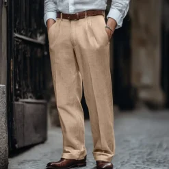 Men's Linen Pants Trousers Summer Pants Pleated Pants Dress Slacks Front Pocket Straight Leg Plain Comfort Breathable Business Casual Daily Fashion Basic Black White