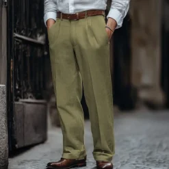 Men's Linen Pants Trousers Summer Pants Pleated Pants Dress Slacks Front Pocket Straight Leg Plain Comfort Breathable Business Casual Daily Fashion Basic Black White