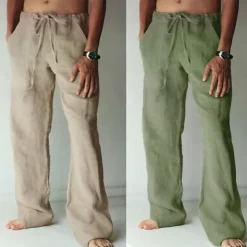 Men's Linen Pants Trousers Summer Pants Beach Pants Pocket Drawstring Elastic Waist Plain Daily Streetwear Fashion Casual Black White