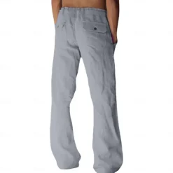 Men's Linen Pants Trousers Summer Pants Beach Pants Pocket Drawstring Elastic Waist Plain Daily Streetwear Fashion Casual Black White