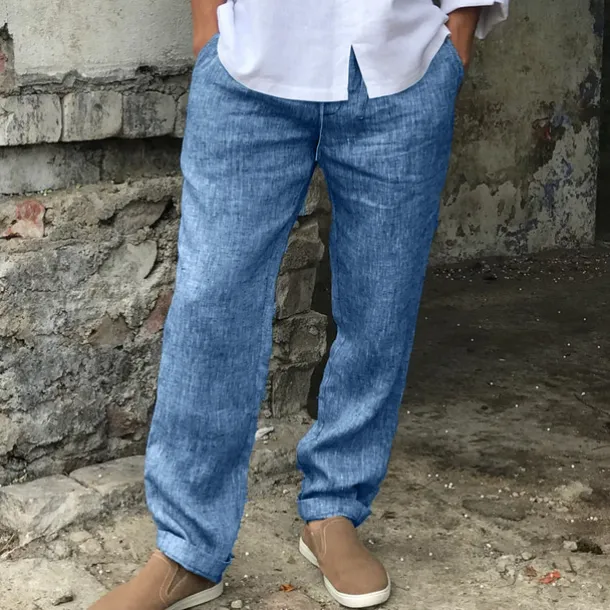 Men's Linen Pants Trousers Summer Pants Beach Pants Drawstring Elastic Waist Straight Leg Plain Comfort Breathable Casual Daily Holiday Streetwear Designer Gray