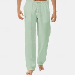 Men's Linen Pants Trousers Summer Pants Beach Pants Pocket Drawstring Elastic Waist Plain Comfort Breathable Vacation Daily Holiday Hawaiian Boho Black White