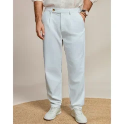 Men's Linen Pants Trousers Summer Pants Front Pocket Straight Leg Plain Comfort Breathable Casual Daily Holiday Fashion Basic White