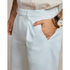 Men's Linen Pants Trousers Summer Pants Front Pocket Straight Leg Plain Comfort Breathable Casual Daily Holiday Fashion Basic White