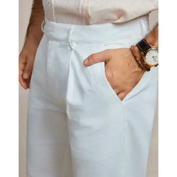 Men's Linen Pants Trousers Summer Pants Front Pocket Straight Leg Plain Comfort Breathable Casual Daily Holiday Fashion Basic White