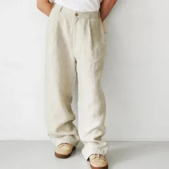 Men's Linen Pants Trousers Summer Pants Beach Pants Buttons Pocket Plain Comfort Breathable Vacation Daily Holiday Hawaiian Boho Black Khaki