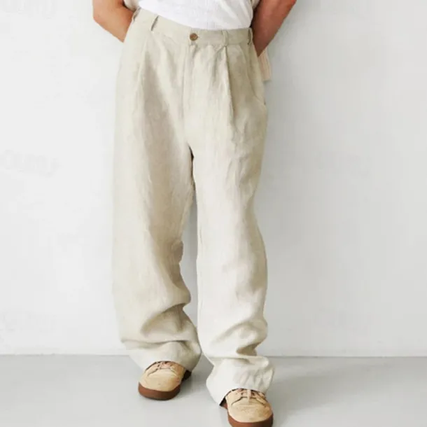 Men's Linen Pants Trousers Summer Pants Beach Pants Buttons Pocket Plain Comfort Breathable Vacation Daily Holiday Hawaiian Boho Black Khaki