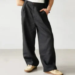 Men's Linen Pants Trousers Summer Pants Beach Pants Buttons Pocket Plain Comfort Breathable Vacation Daily Holiday Hawaiian Boho Black Khaki