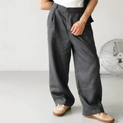 Men's Linen Pants Trousers Summer Pants Beach Pants Buttons Pocket Plain Comfort Breathable Vacation Daily Holiday Hawaiian Boho Black Khaki