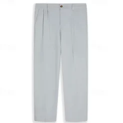 Men's Linen Pants Trousers Summer Pants Front Pocket Pleats Straight Leg Plain Comfort Breathable Casual Daily Holiday Fashion Basic Black White