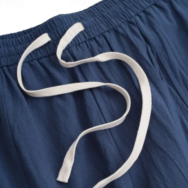 Men's Linen Pants Trousers Patchwork Drawstring Harem Solid Color Breathable Quick Dry Street Casual Athleisure Loose Fit Black Gray Micro-elastic / Winter / Cropped Pants / Moisture Wicking