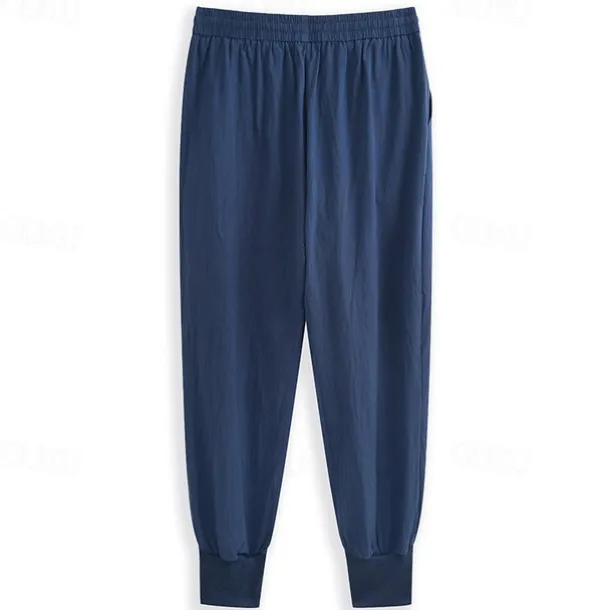 Men's Linen Pants Trousers Patchwork Drawstring Harem Solid Color Breathable Quick Dry Street Casual Athleisure Loose Fit Black Gray Micro-elastic / Winter / Cropped Pants / Moisture Wicking