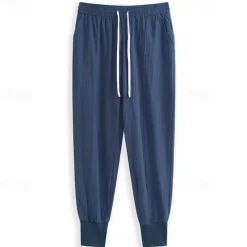 Men's Linen Pants Trousers Patchwork Drawstring Harem Solid Color Breathable Quick Dry Street Casual Athleisure Loose Fit Black Gray Micro-elastic / Winter / Cropped Pants / Moisture Wicking