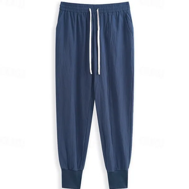 Men's Linen Pants Trousers Patchwork Drawstring Harem Solid Color Breathable Quick Dry Street Casual Athleisure Loose Fit Black Gray Micro-elastic / Winter / Cropped Pants / Moisture Wicking