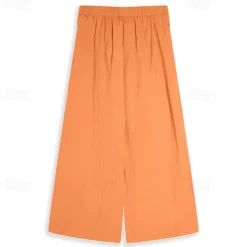 Men's Linen Pants Trousers Summer Pants Drawstring Elastic Waist Wide Leg Plain Comfort Breathable Full Length Casual Daily Holiday Fashion Classic Style Pumpkin White Micro-elastic