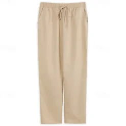 Men's Linen Pants Trousers Summer Pants Drawstring Elastic Waist Plain Comfort Breathable Daily Beach Fashion Simple Black White Micro-elastic