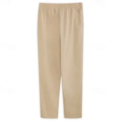 Men's Linen Pants Trousers Summer Pants Drawstring Elastic Waist Plain Comfort Breathable Daily Beach Fashion Simple Black White Micro-elastic