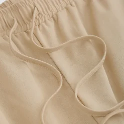 Men's Linen Pants Trousers Summer Pants Drawstring Elastic Waist Plain Comfort Breathable Daily Beach Fashion Simple Black White Micro-elastic