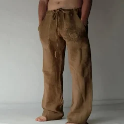 Men's Linen Pants Trousers Summer Pants Beach Pants Print Straight Leg Graphic Sun Soft Outdoor Full Length Home Casual Daily Fashion Streetwear White Blue Micro-elastic