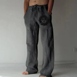 Men's Linen Pants Trousers Summer Pants Beach Pants Print Straight Leg Graphic Sun Soft Outdoor Full Length Home Casual Daily Fashion Streetwear White Blue Micro-elastic