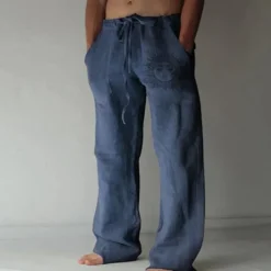 Men's Linen Pants Trousers Summer Pants Beach Pants Print Straight Leg Graphic Sun Soft Outdoor Full Length Home Casual Daily Fashion Streetwear White Blue Micro-elastic