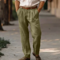 Men's Linen Pants Trousers Summer Pants Pleated Pants Dress Slacks Front Pocket Straight Leg Plain Comfort Breathable Full Length Casual Daily Holiday Fashion Basic Black White