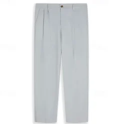 Men's Linen Pants Trousers Summer Pants Pleated Pants Dress Slacks Front Pocket Straight Leg Plain Comfort Breathable Full Length Casual Daily Holiday Fashion Basic Black White