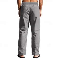 Men's Linen Pants Trousers Summer Pants Beach Pants Pocket Drawstring Elastic Waist Plain Comfort Breathable Vacation Daily Holiday Hawaiian Boho Black White