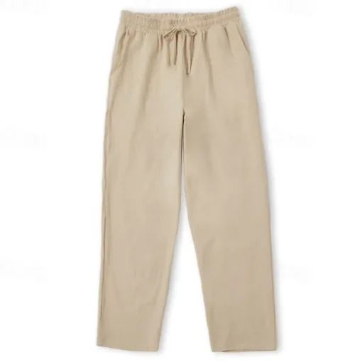 Men's Linen Pants Trousers Summer Pants Beach Pants Drawstring Elastic Waist Straight Leg Plain Comfort Breathable Casual Daily Holiday Fashion Classic Style Light Khaki Black