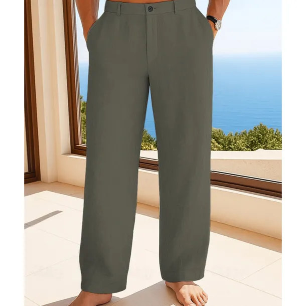 Men's Linen Pants Trousers Summer Pants Beach Pants Buttons Pocket Plain Comfort Breathable Vacation Daily Holiday Hawaiian Boho Black White