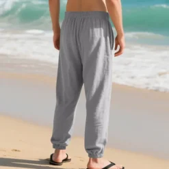 Men's Linen Pants Trousers Summer Pants Beach Pants Pocket Drawstring Elastic Waist Plain Comfort Breathable Vacation Daily Holiday Hawaiian Boho Black White