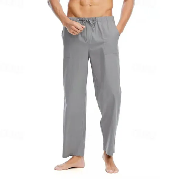 Men's Linen Pants Trousers Summer Pants Beach Pants Pocket Drawstring Elastic Waist Plain Comfort Breathable Daily Holiday Vacation Hawaiian Boho Black White