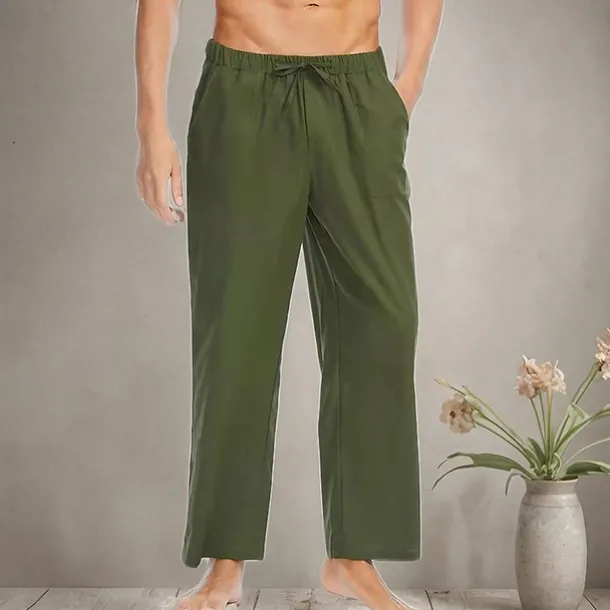 Men's Linen Pants Trousers Summer Pants Beach Pants Pocket Drawstring Elastic Waist Plain Comfort Breathable Daily Holiday Vacation Hawaiian Boho Black White