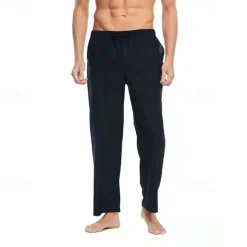Men's Linen Pants Trousers Summer Pants Beach Pants Pocket Drawstring Elastic Waist Plain Comfort Breathable Daily Holiday Vacation Hawaiian Boho Black White