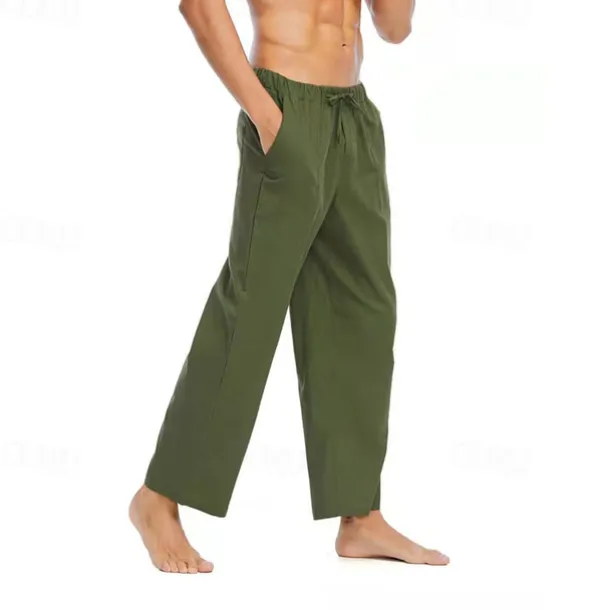 Men's Linen Pants Trousers Summer Pants Beach Pants Pocket Drawstring Elastic Waist Plain Comfort Breathable Daily Holiday Vacation Hawaiian Boho Black White