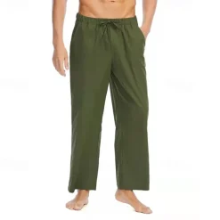 Men's Linen Pants Trousers Summer Pants Beach Pants Pocket Drawstring Elastic Waist Plain Comfort Breathable Daily Holiday Vacation Hawaiian Boho Black White