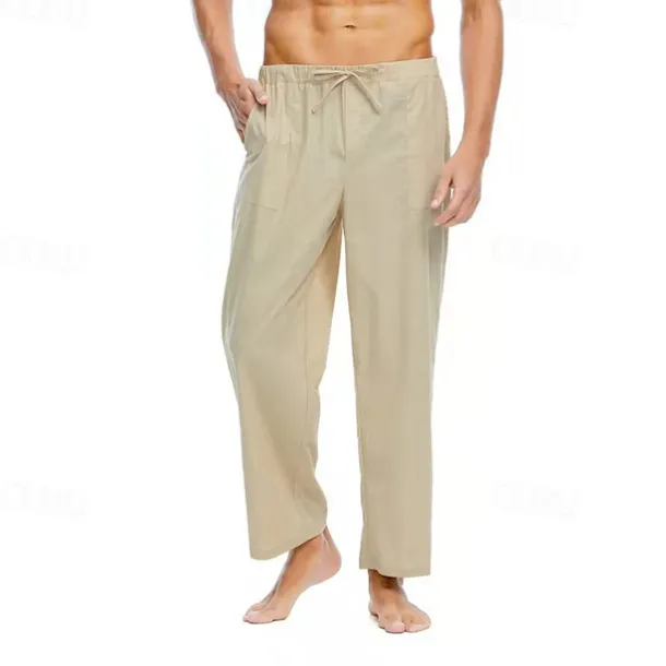 Men's Linen Pants Trousers Summer Pants Beach Pants Pocket Drawstring Elastic Waist Plain Comfort Breathable Daily Holiday Vacation Hawaiian Boho Black White