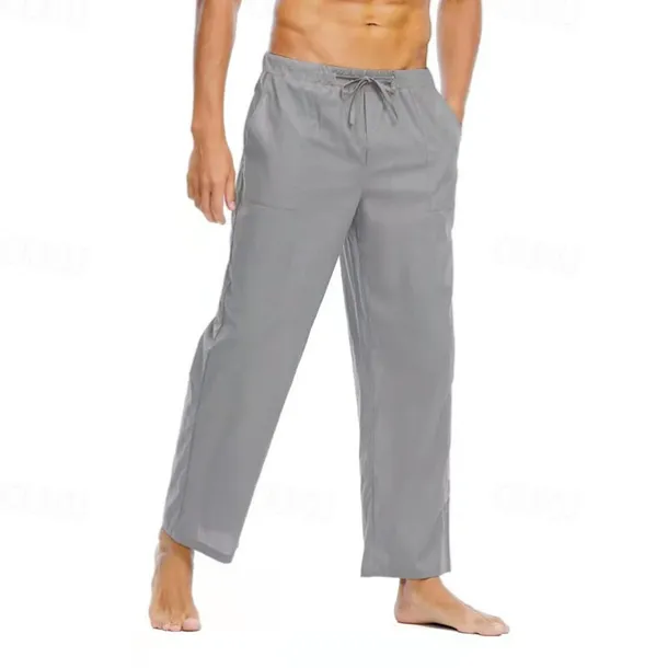 Men's Linen Pants Trousers Summer Pants Beach Pants Pocket Drawstring Elastic Waist Plain Comfort Breathable Daily Holiday Vacation Hawaiian Boho Black White