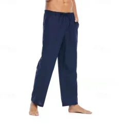 Men's Linen Pants Trousers Summer Pants Beach Pants Pocket Drawstring Elastic Waist Plain Comfort Breathable Daily Holiday Vacation Hawaiian Boho Black White