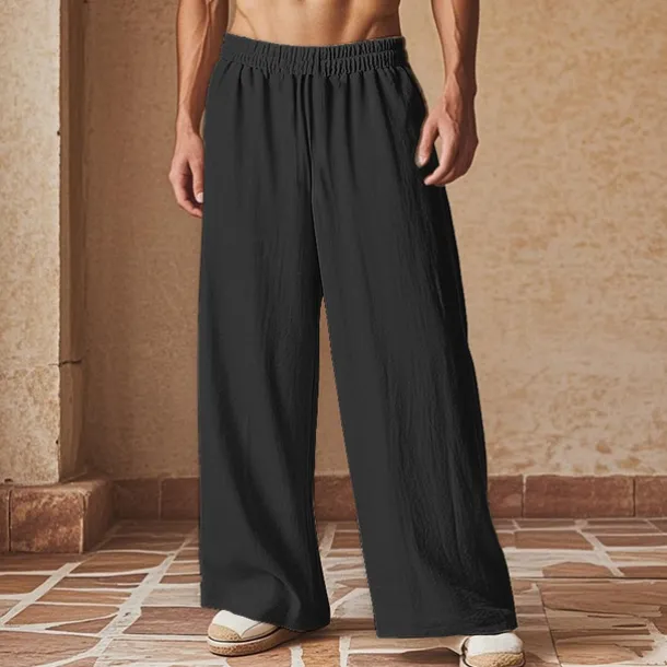 Men's Linen Pants Trousers Summer Pants Beach Pants Pocket Drawstring Elastic Waist Plain Comfort Breathable Vacation Daily Holiday Hawaiian Boho Black Navy Blue