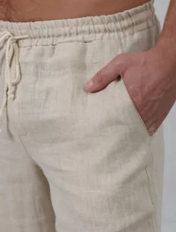 Men's Linen Pants Trousers Summer Pants Beach Pants Drawstring Elastic Waist Straight Leg Plain Comfort Outdoor Casual Daily Streetwear Stylish Navy Blue Green