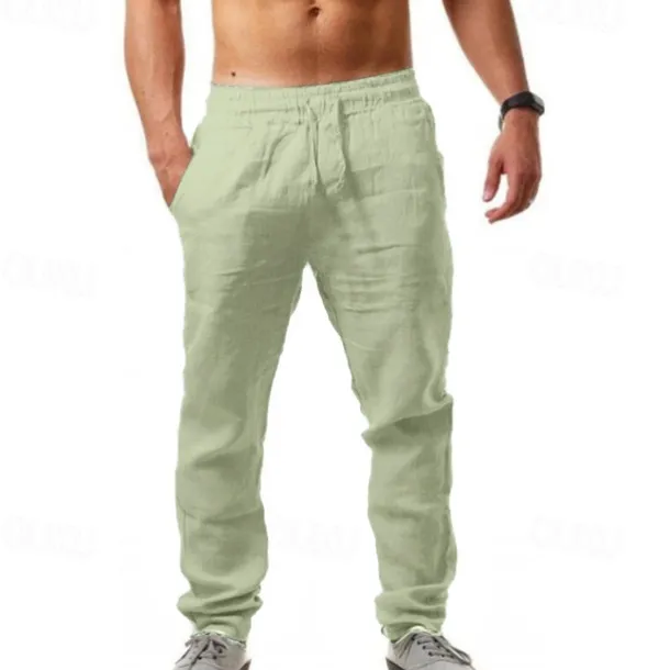 Men's Linen Pants Trousers Summer Pants Beach Pants Drawstring Plain Comfort Breathable Full Length Yoga Casual Weekend Streetwear Slim Black White Micro-elastic