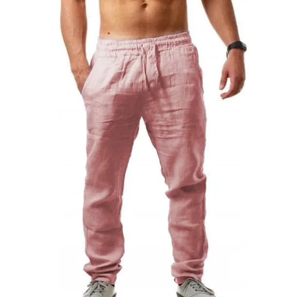 Men's Linen Pants Trousers Summer Pants Beach Pants Drawstring Plain Comfort Breathable Full Length Yoga Casual Weekend Streetwear Slim Black White Micro-elastic