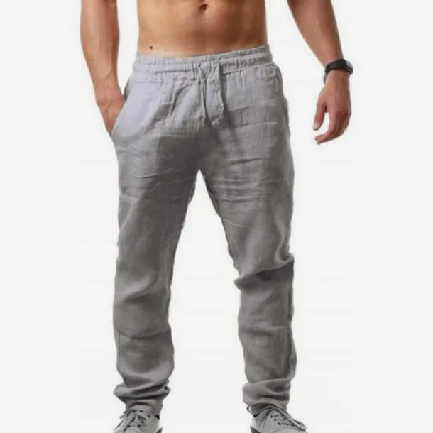 Men's Linen Pants Trousers Summer Pants Beach Pants Drawstring Plain Comfort Breathable Full Length Yoga Casual Weekend Streetwear Slim Black White Micro-elastic
