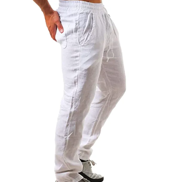 Men's Linen Pants Trousers Summer Pants Beach Pants Drawstring Plain Comfort Breathable Full Length Yoga Casual Weekend Streetwear Slim Black White Micro-elastic