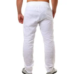 Men's Linen Pants Trousers Summer Pants Beach Pants Drawstring Plain Comfort Breathable Full Length Yoga Casual Weekend Streetwear Slim Black White Micro-elastic