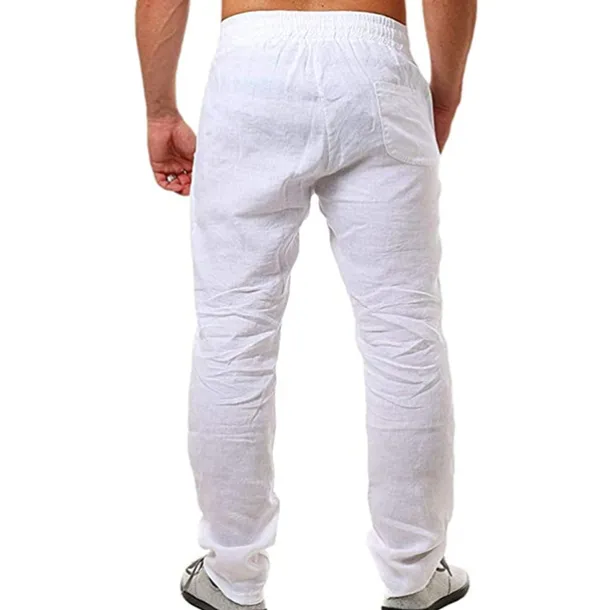 Men's Linen Pants Trousers Summer Pants Beach Pants Drawstring Plain Comfort Breathable Full Length Yoga Casual Weekend Streetwear Slim Black White Micro-elastic